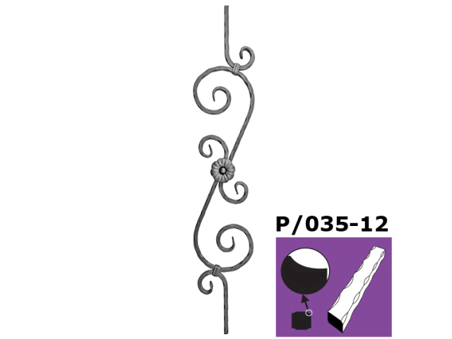 Zierstab mit Element h900, b160mm, P/035A-12x12