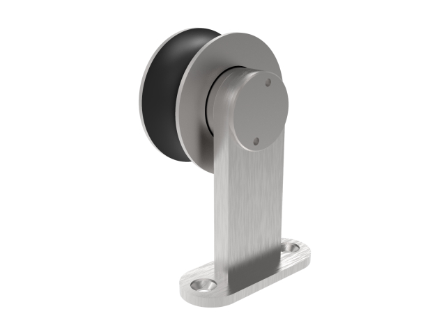 A wheel attached to a pole, used for wooden doors.