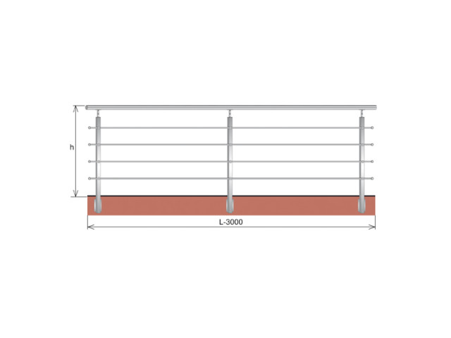 Balustrada nierdzewna AISI304, 40x40x2/4xd12/H900/