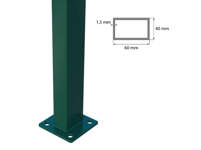 Jeklový sloupek s patkou ZnPVCRAL6005 40x60x1400mm